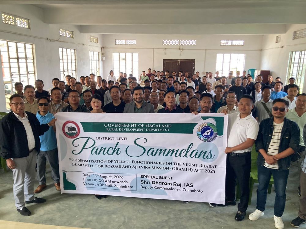 Deputy Commissioner Zunheboto, Dharam Raj, IAS, along with others during the district-level Panch Sammelan held at VDB Hall, Zunheboto, on August 13. (Morung Photo)
